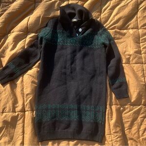 A.P.C. Black Cowl Neck Wool Sweater with Green Fair Isle Accents Size Medium